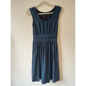 Mata Traders Asheville Dress XS Organic Cotton Fair Trade Blue Geometric Midi